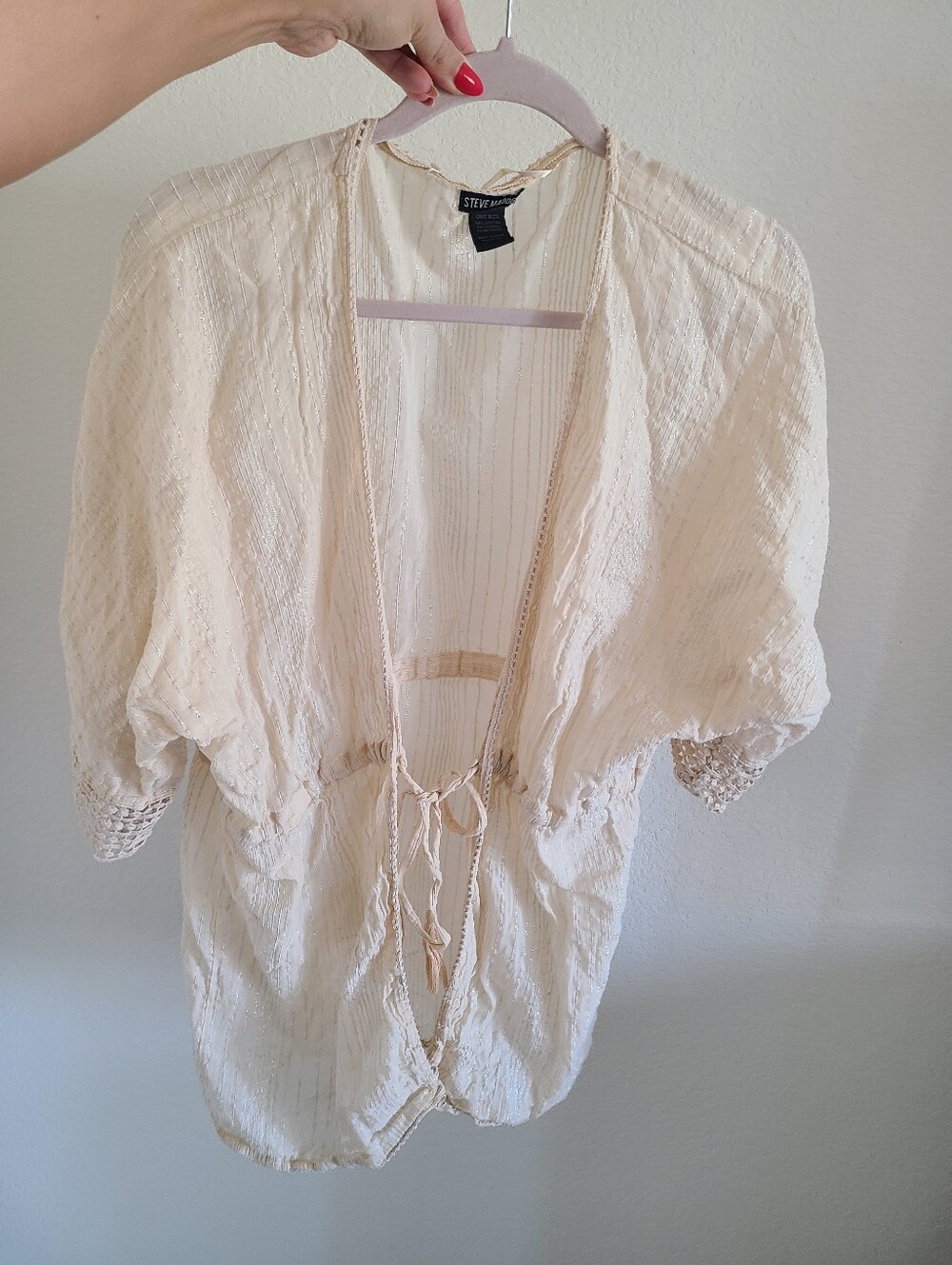 Steve Madden Cream Crochet-Trim Open Front Tunic